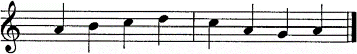 a melody two measures long in the key of C with no written time signature